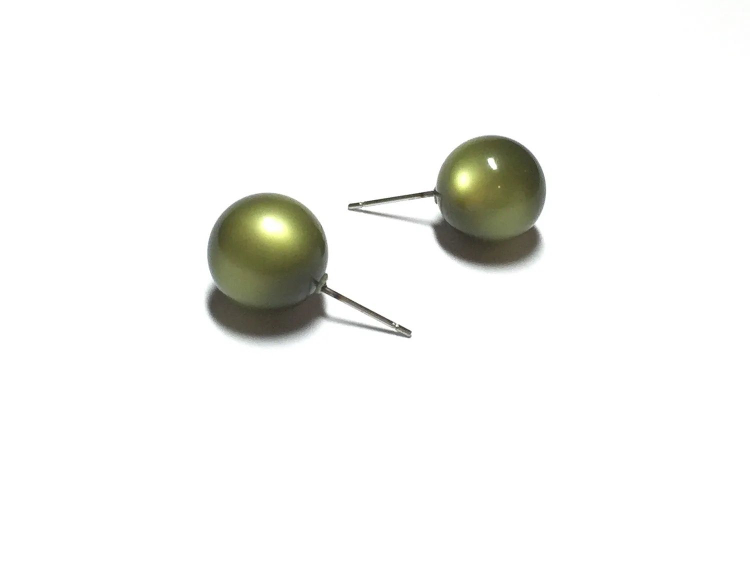 Olive Green Moonglow Ball Stud Earrings
