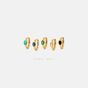 Oval CZ Hoops, White Stone, Emerald, Turquoise, Sapphire, Black Stone, Gold, Silver SHEMISLI SH388, SH389, SH390, SH391, SH392