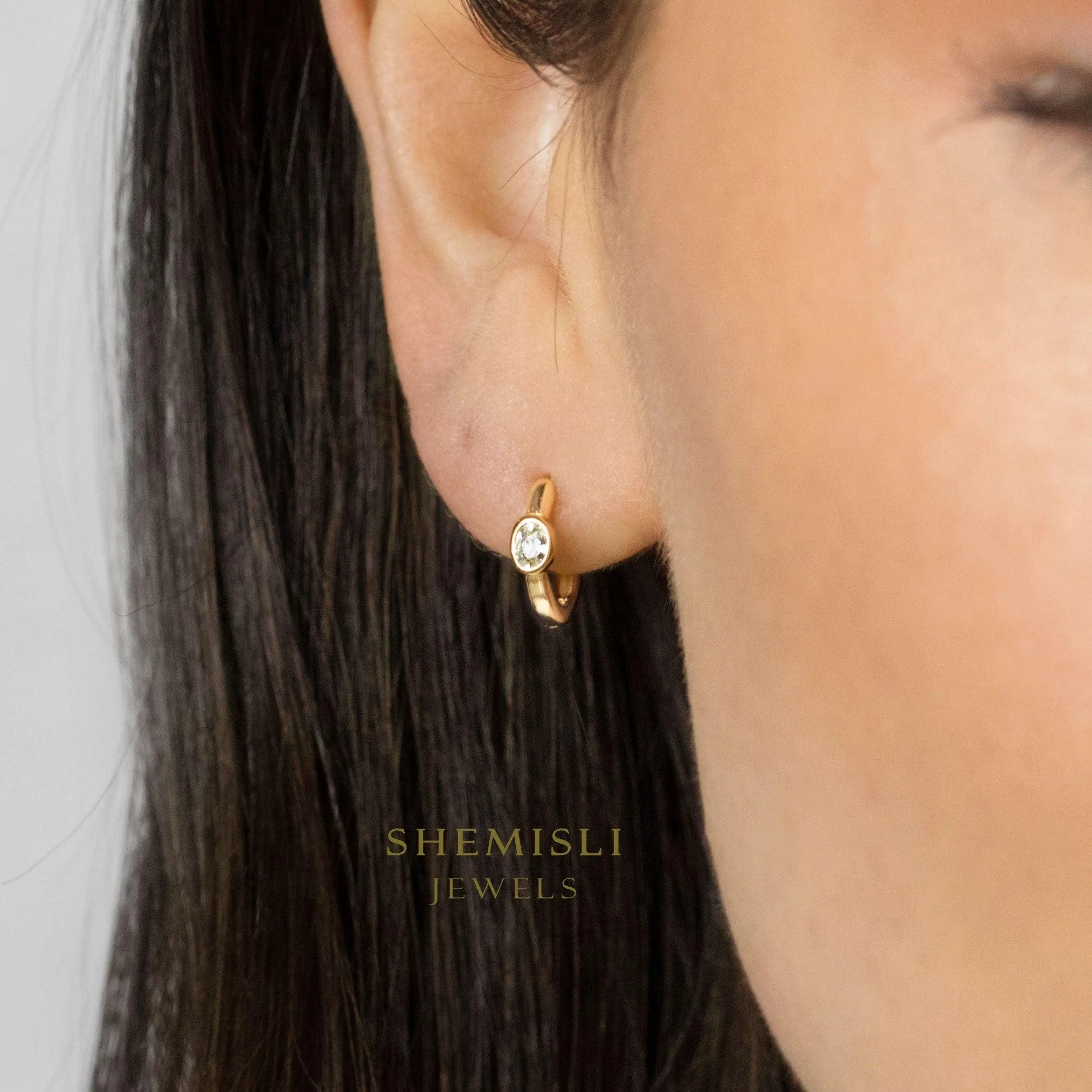 Oval CZ Hoops, White Stone, Emerald, Turquoise, Sapphire, Black Stone, Gold, Silver SHEMISLI SH388, SH389, SH390, SH391, SH392
