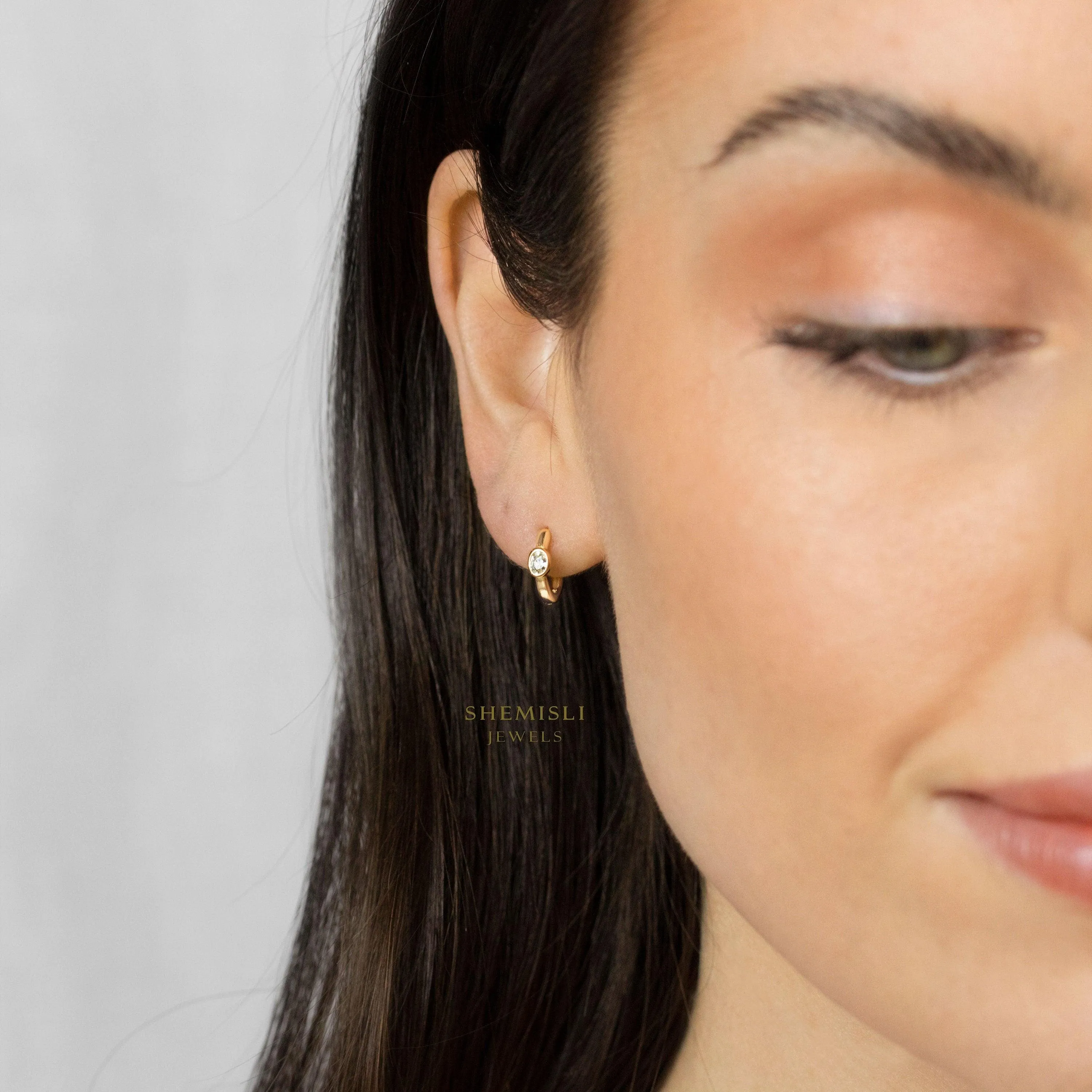 Oval CZ Hoops, White Stone, Emerald, Turquoise, Sapphire, Black Stone, Gold, Silver SHEMISLI SH388, SH389, SH390, SH391, SH392