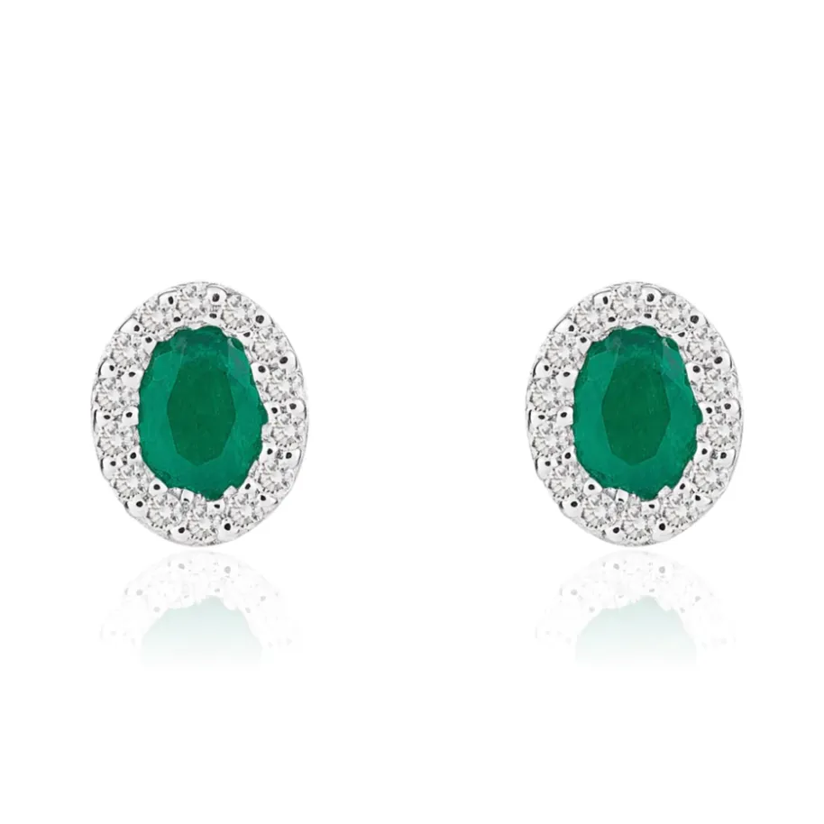 Oval Emerald and Diamond Stud Earrings