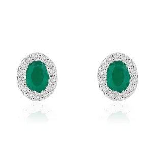 Oval Emerald and Diamond Stud Earrings