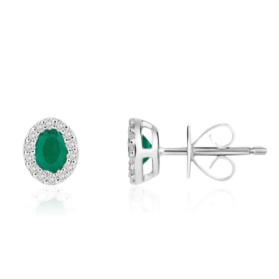 Oval Emerald and Diamond Stud Earrings