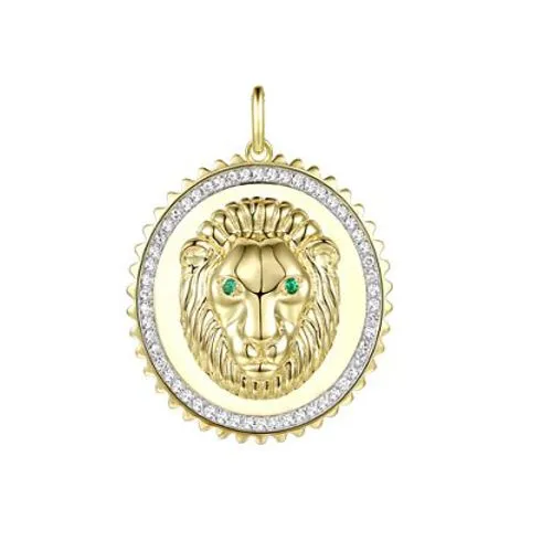 Oval Shape Diamond Lion Face Emerald Eye Pendant 20mm