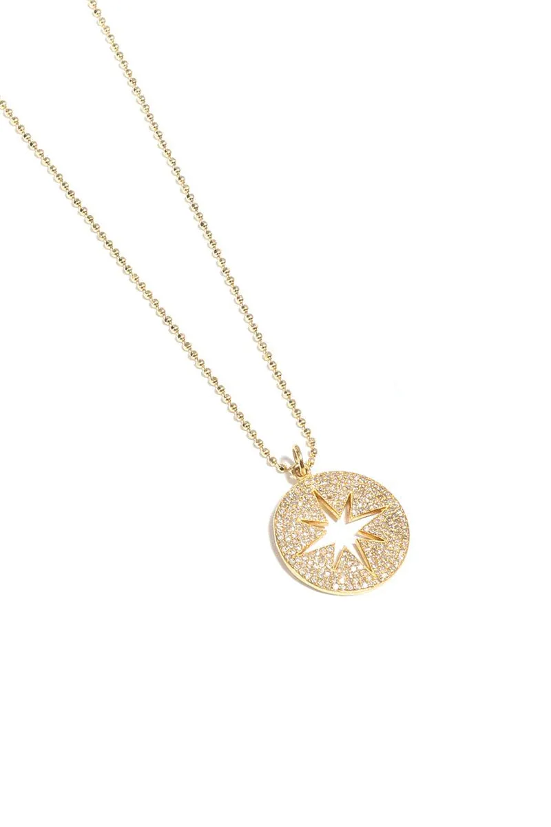 Pavé Diamond Small Compass Necklace in Rose Gold