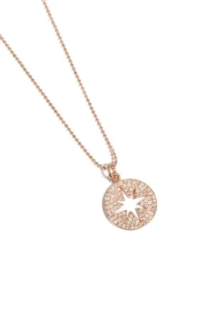 Pavé Diamond Small Compass Necklace in Rose Gold