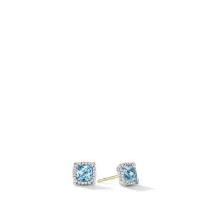 Pave Bezel Stud Earrings with Blue Topaz and Diamonds