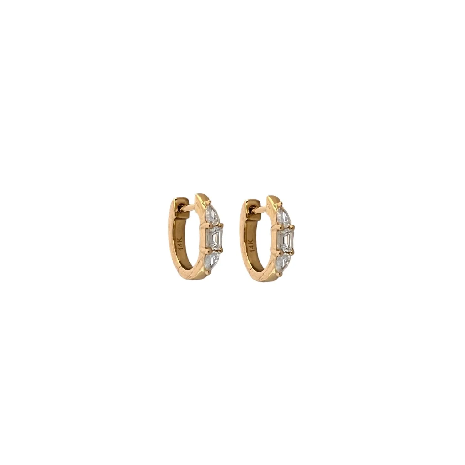 Pear & Emerald Cut Diamond Huggie Earrings