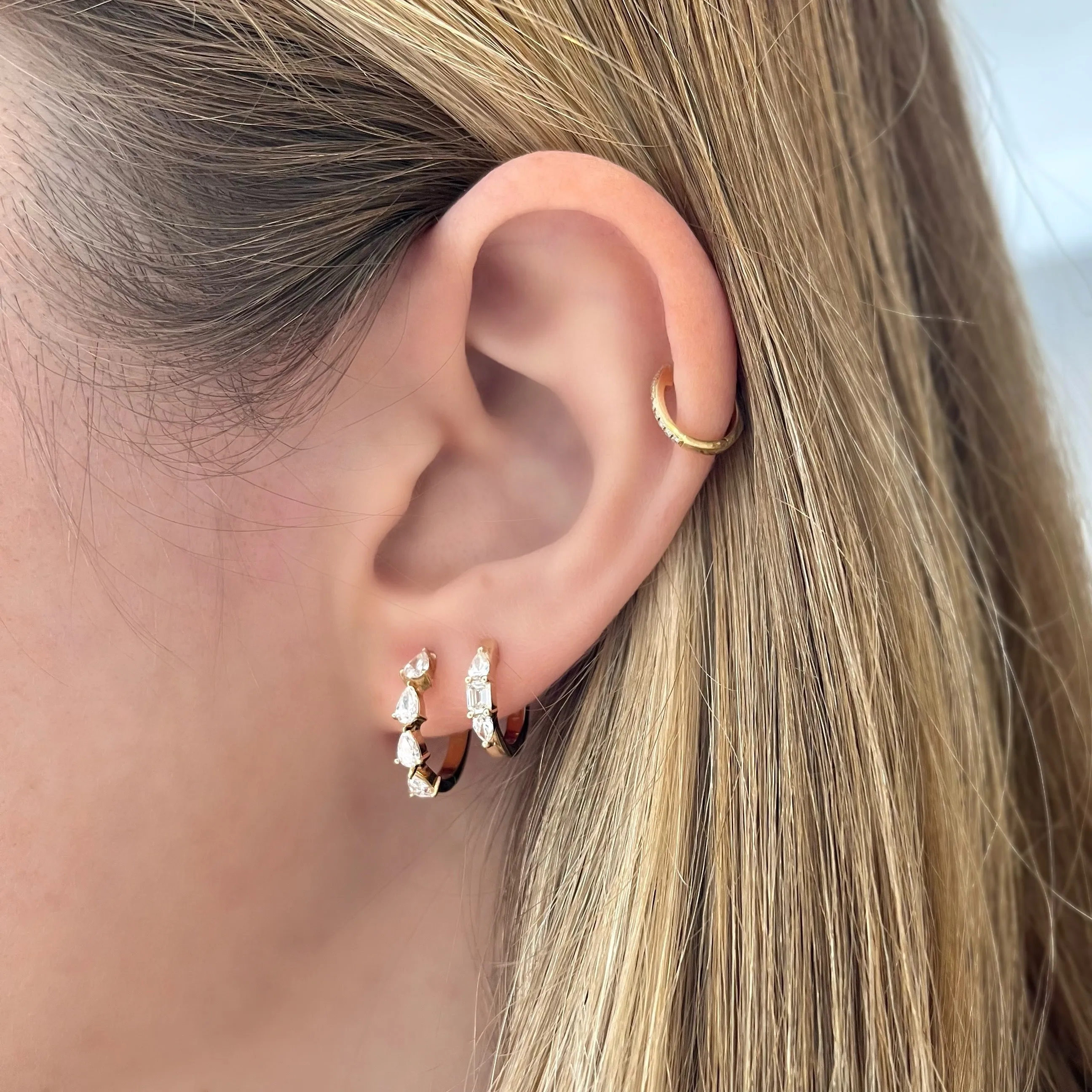 Pear & Emerald Cut Diamond Huggie Earrings