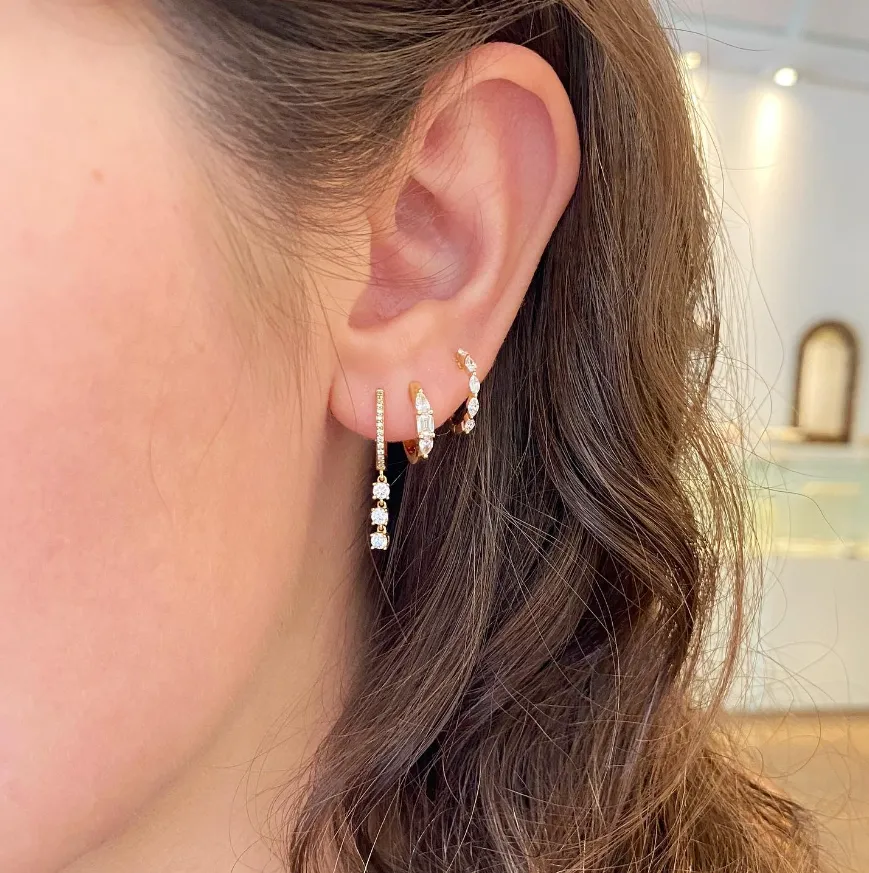 Pear & Emerald Cut Diamond Huggie Earrings