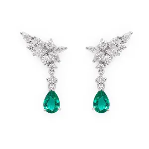 Pear Cut Emerald and Diamonds Earrings in White Gold