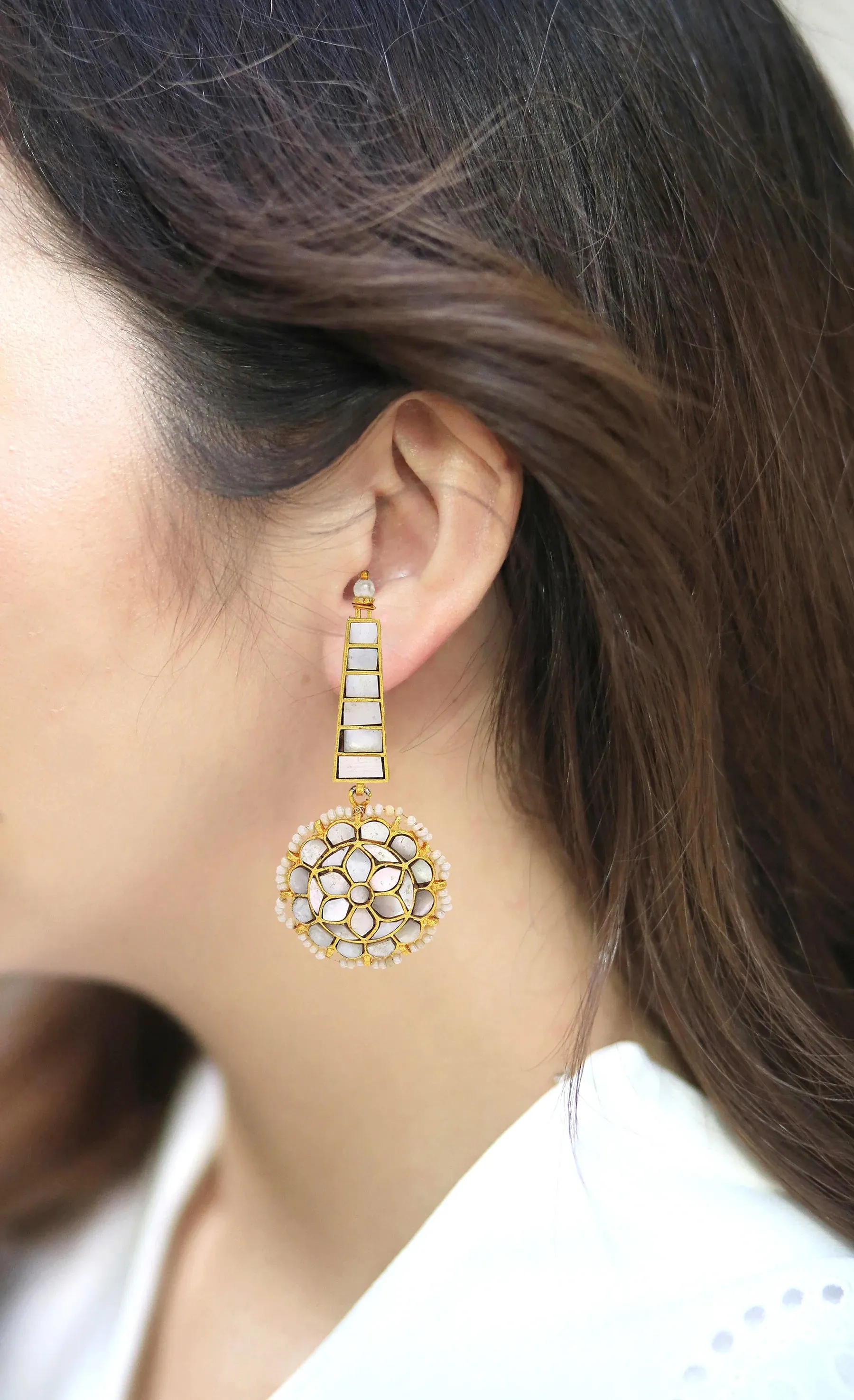 Pearl & Shell Geometric Cluster Earrings