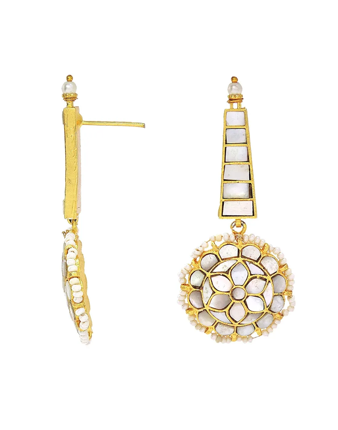 Pearl & Shell Geometric Cluster Earrings