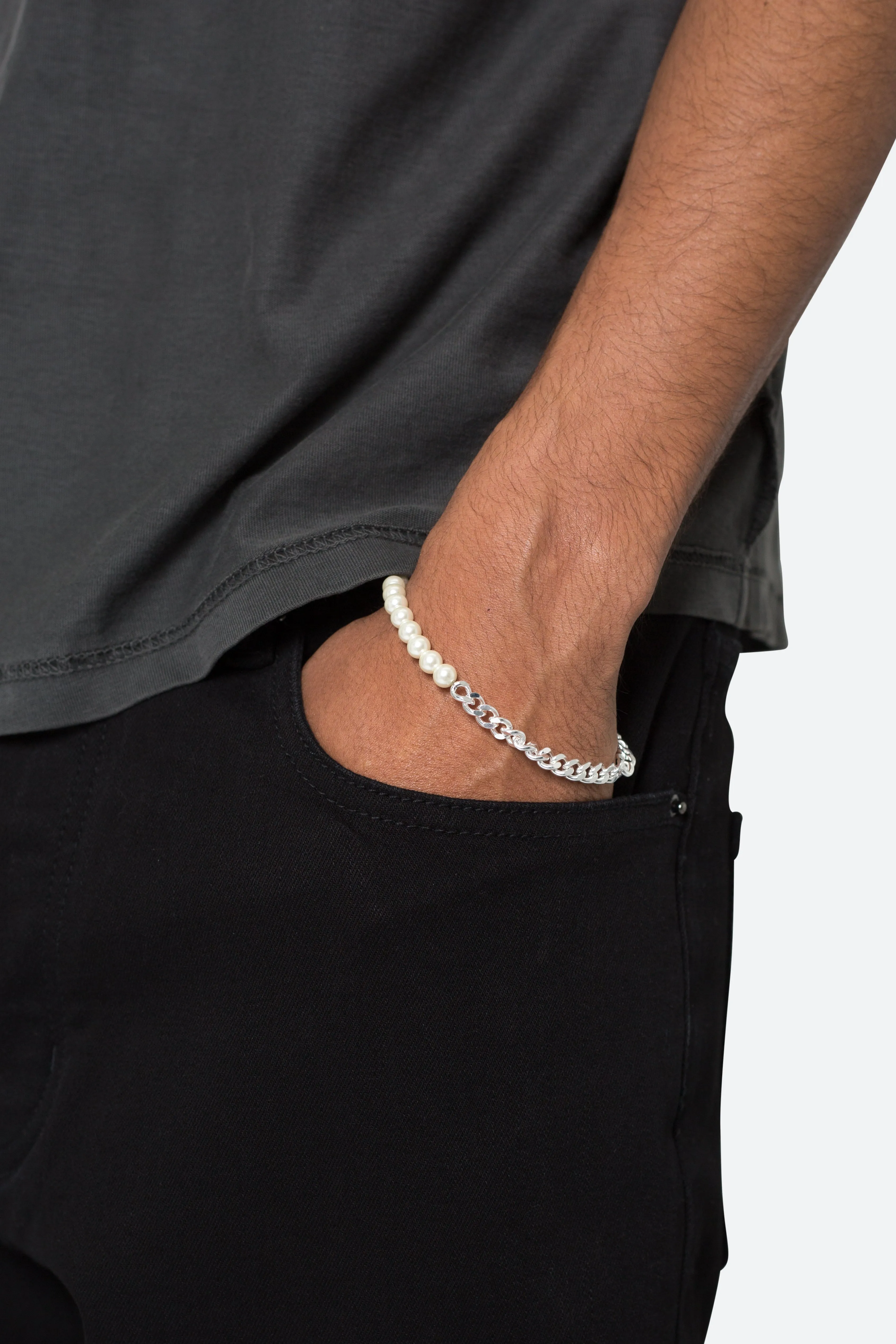 Pearl and Cuban Chain Bracelet  - Off White