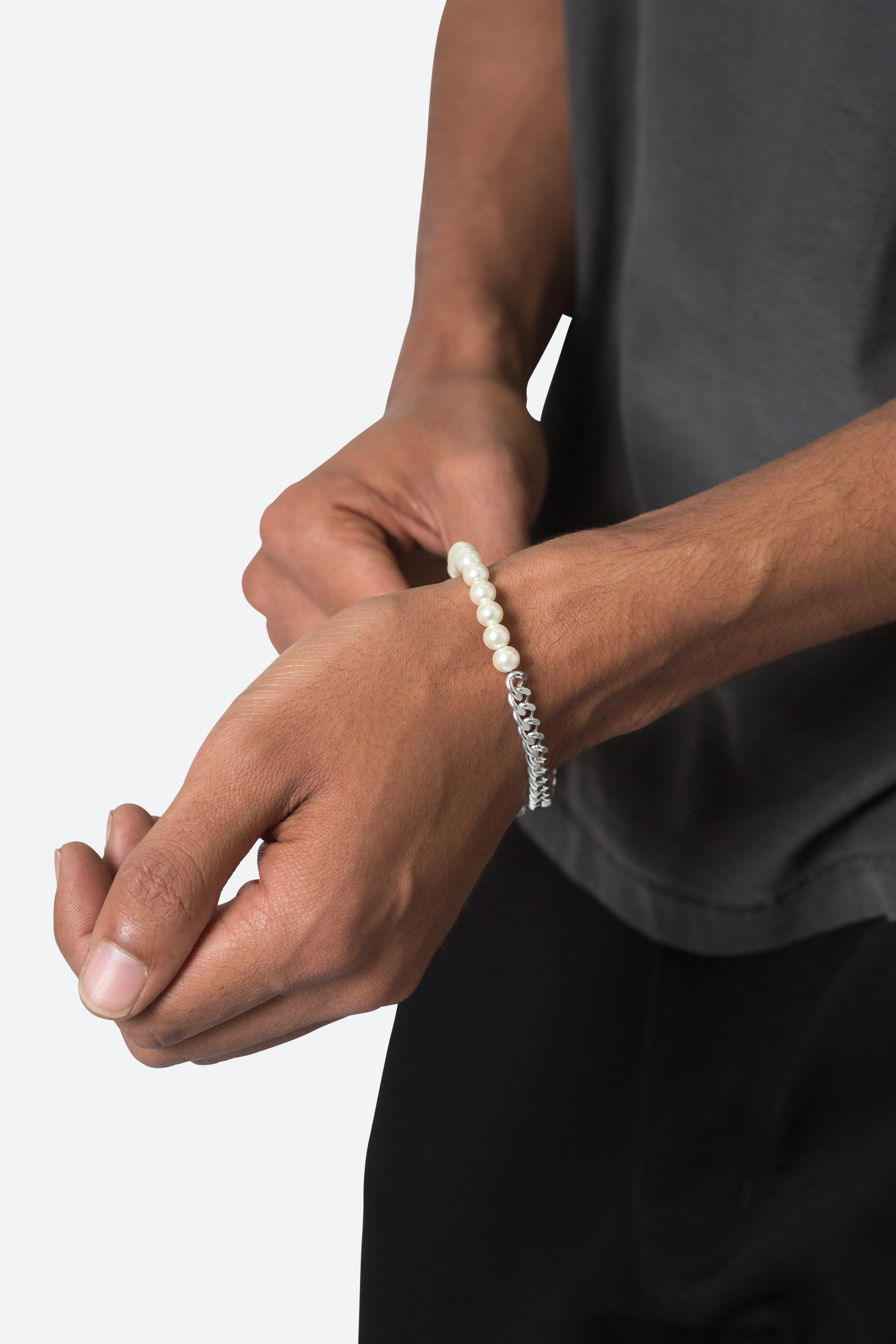 Pearl and Cuban Chain Bracelet  - Off White
