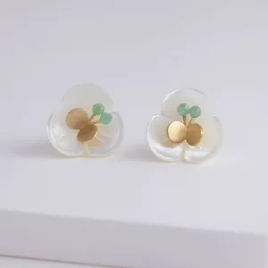 Plum flower emerald butterfly earrings