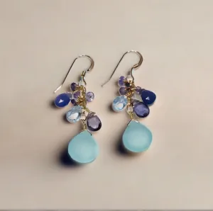 Pom Jewelry Earrings Blue Chalcedony, Tanzanite and Blue Topaz in Gold Fill