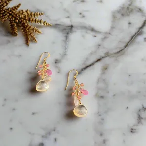 Pom Jewelry Rose Quartz and Pink Sapphire Earrings In Gold Fill- PERQ2