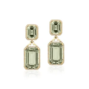 Prasiolite Emerald-Cut Earrings with Diamonds