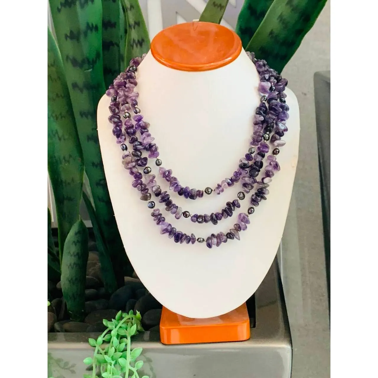 Priyanshi Amethyst Semi-Precious Stone Multi-Strand Necklace