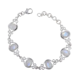 Rainbow Moonstone Bracelet for Women 925 Sterling Silver