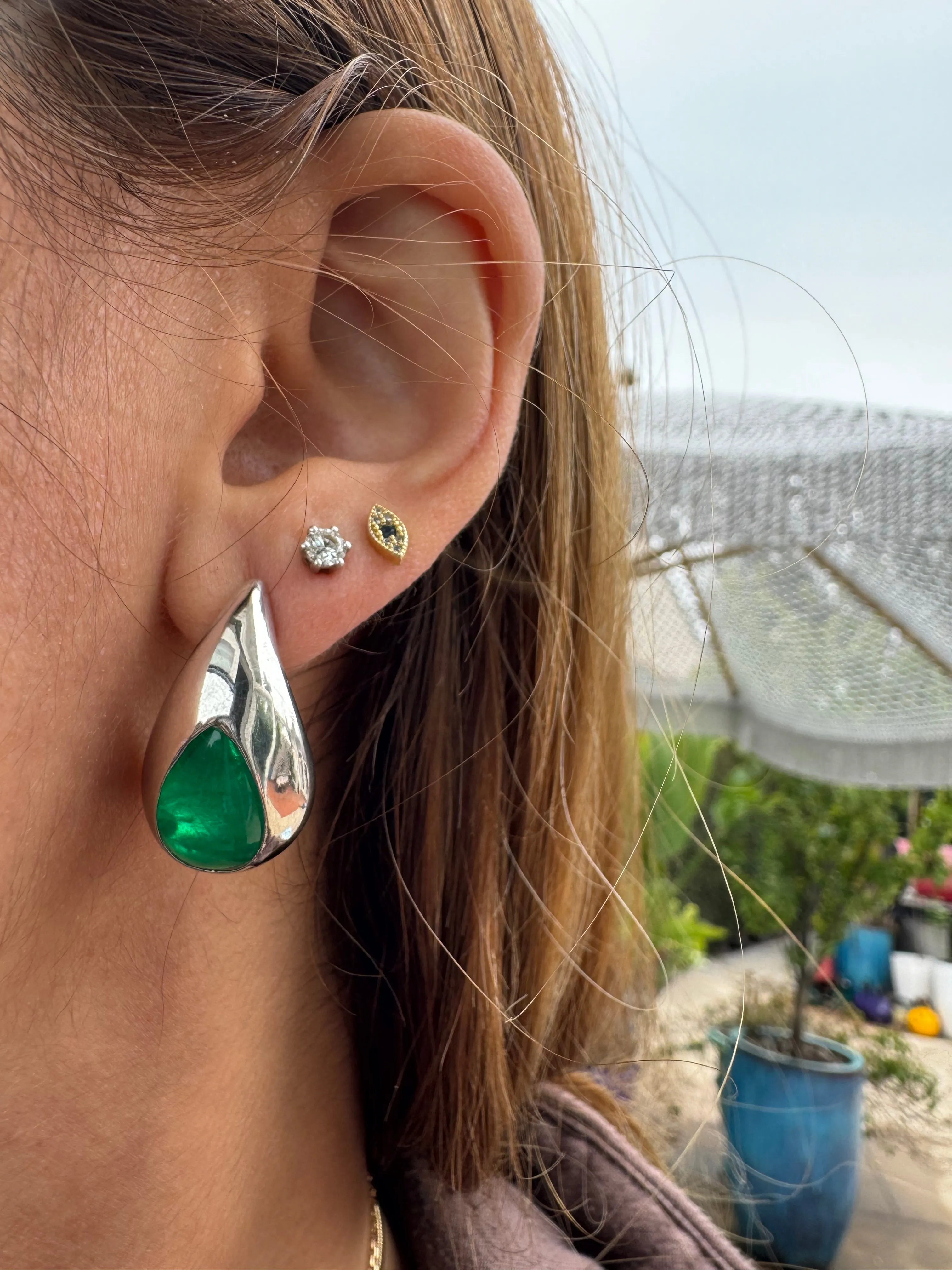 “Raindrops” Silver emerald teardrop earrings
