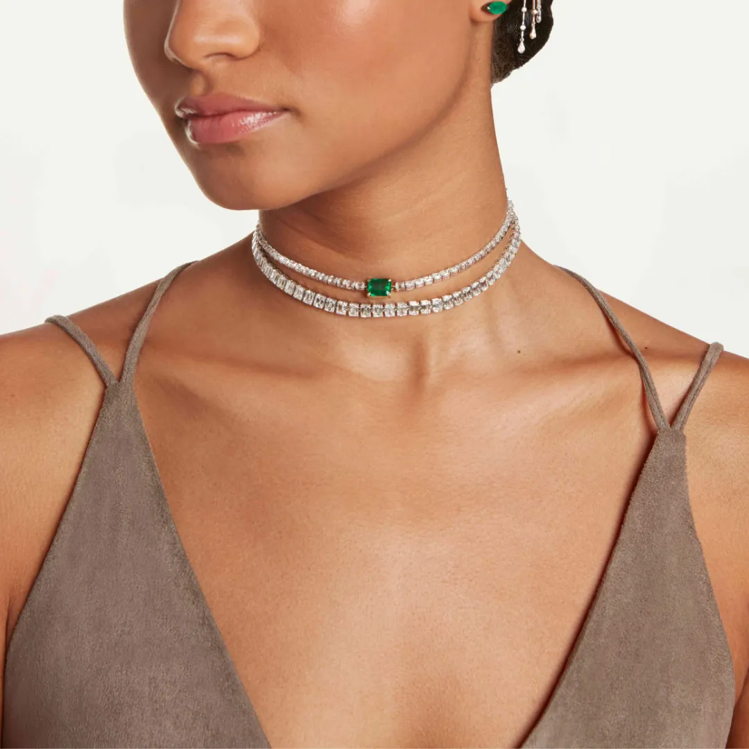 READY TO SHIP DIAMOND EMERALD CUT ETERNITY NECKLACE
