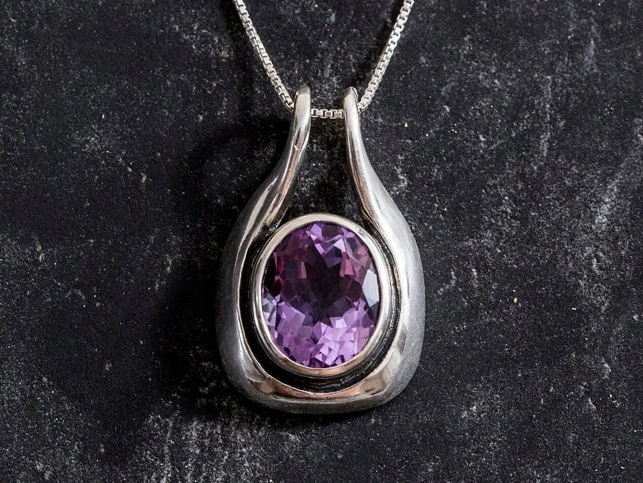 Real Amethyst Pendant - Round Purple Necklace - Vintage Amethyst Necklace