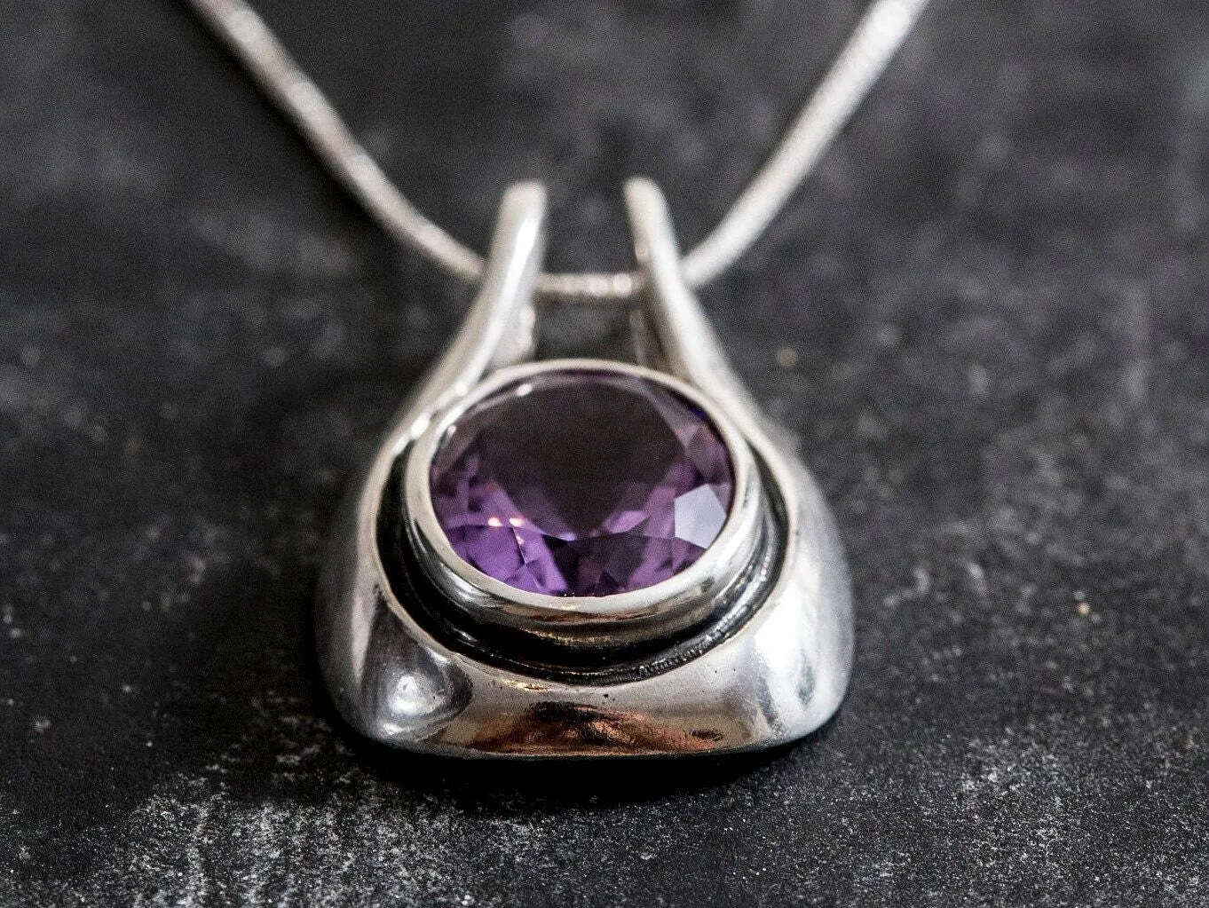 Real Amethyst Pendant - Round Purple Necklace - Vintage Amethyst Necklace