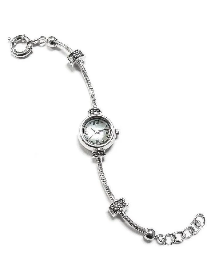 Reflection Beads Sterling Silver Watch with Mom Heart & Italian Glass Bead Set