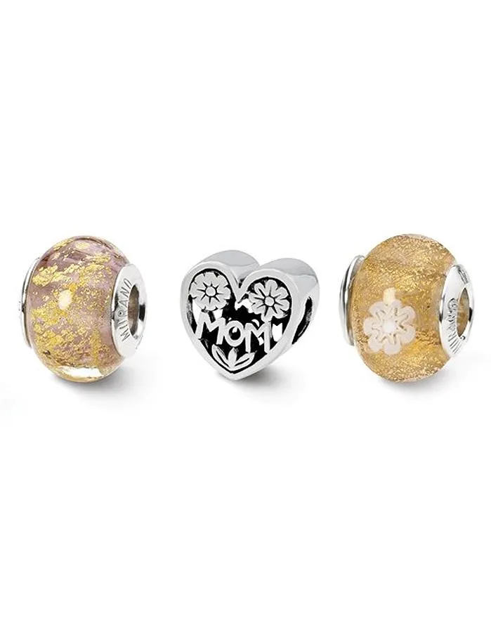 Reflection Beads Sterling Silver Watch with Mom Heart & Italian Glass Bead Set