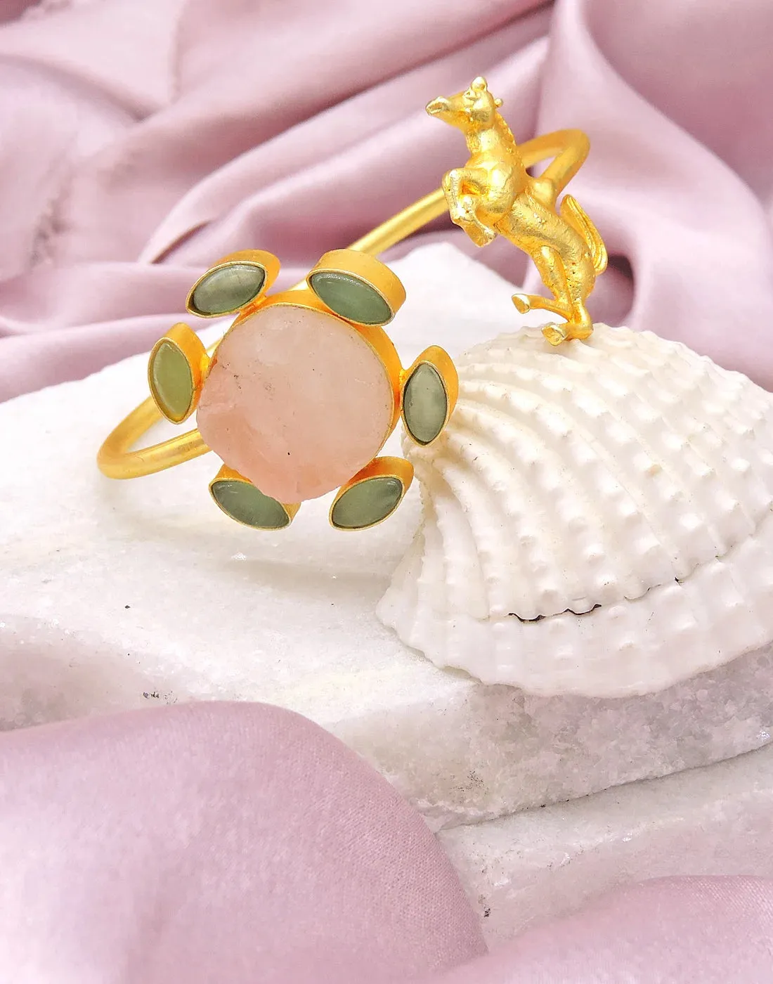 Rose Quartz & Horse Cuff