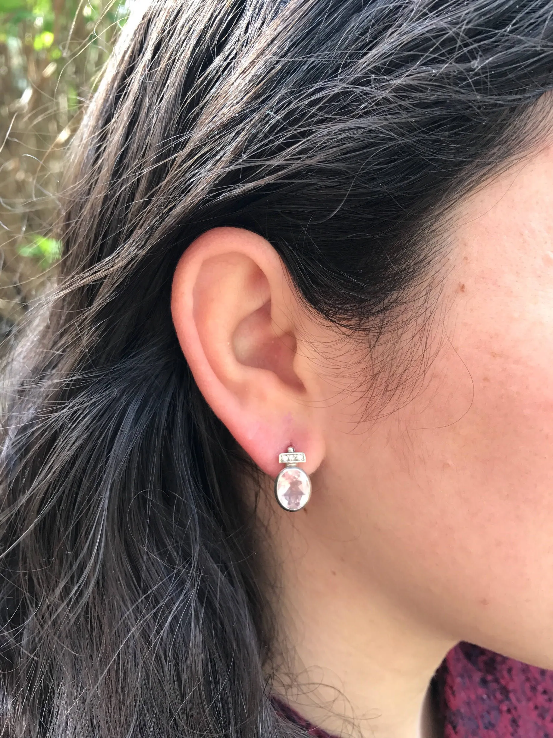 Rose Quartz Earrings - Pink Oval Earrings - Vintage Bezel Earrings
