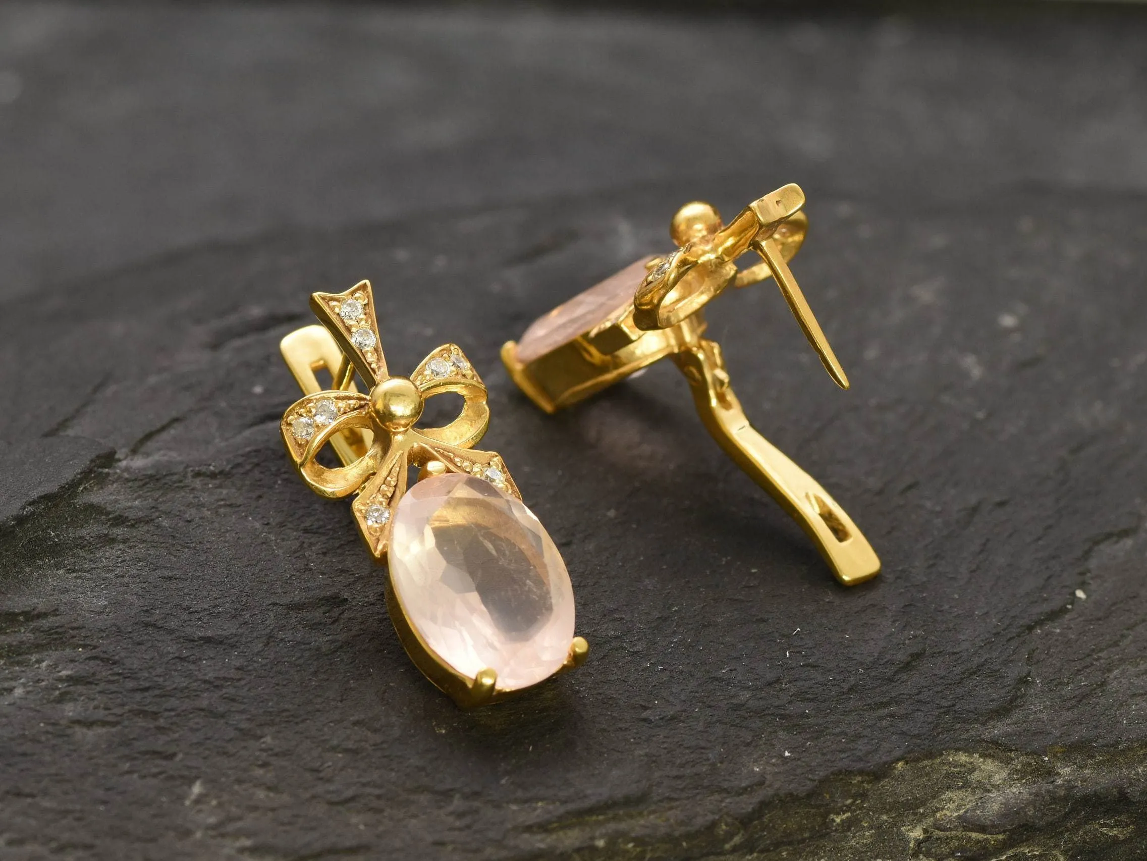 Rose Quartz Earrings - Pink Ribbon Earrings, Natural Rose Quartz
