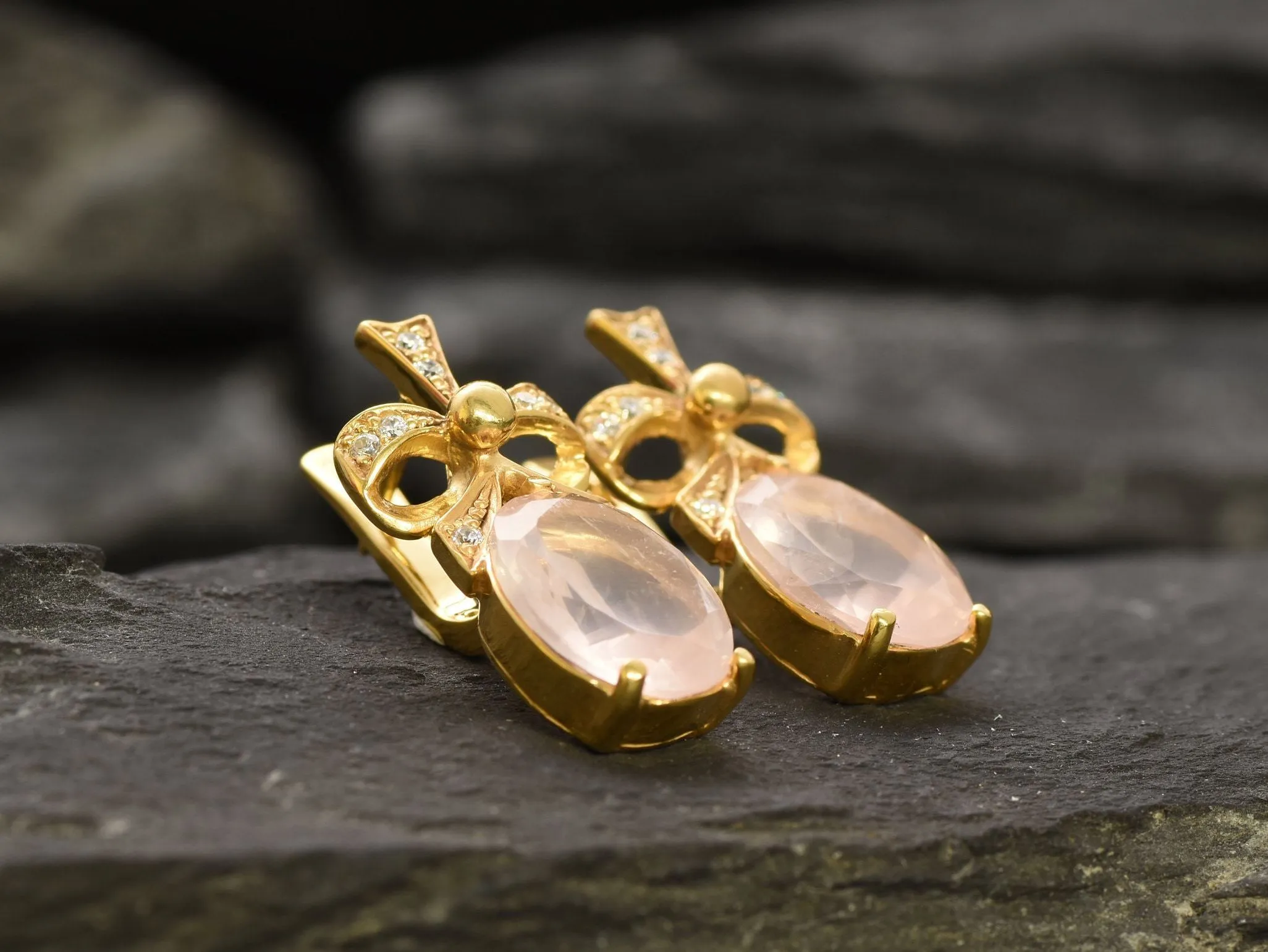 Rose Quartz Earrings - Pink Ribbon Earrings, Natural Rose Quartz