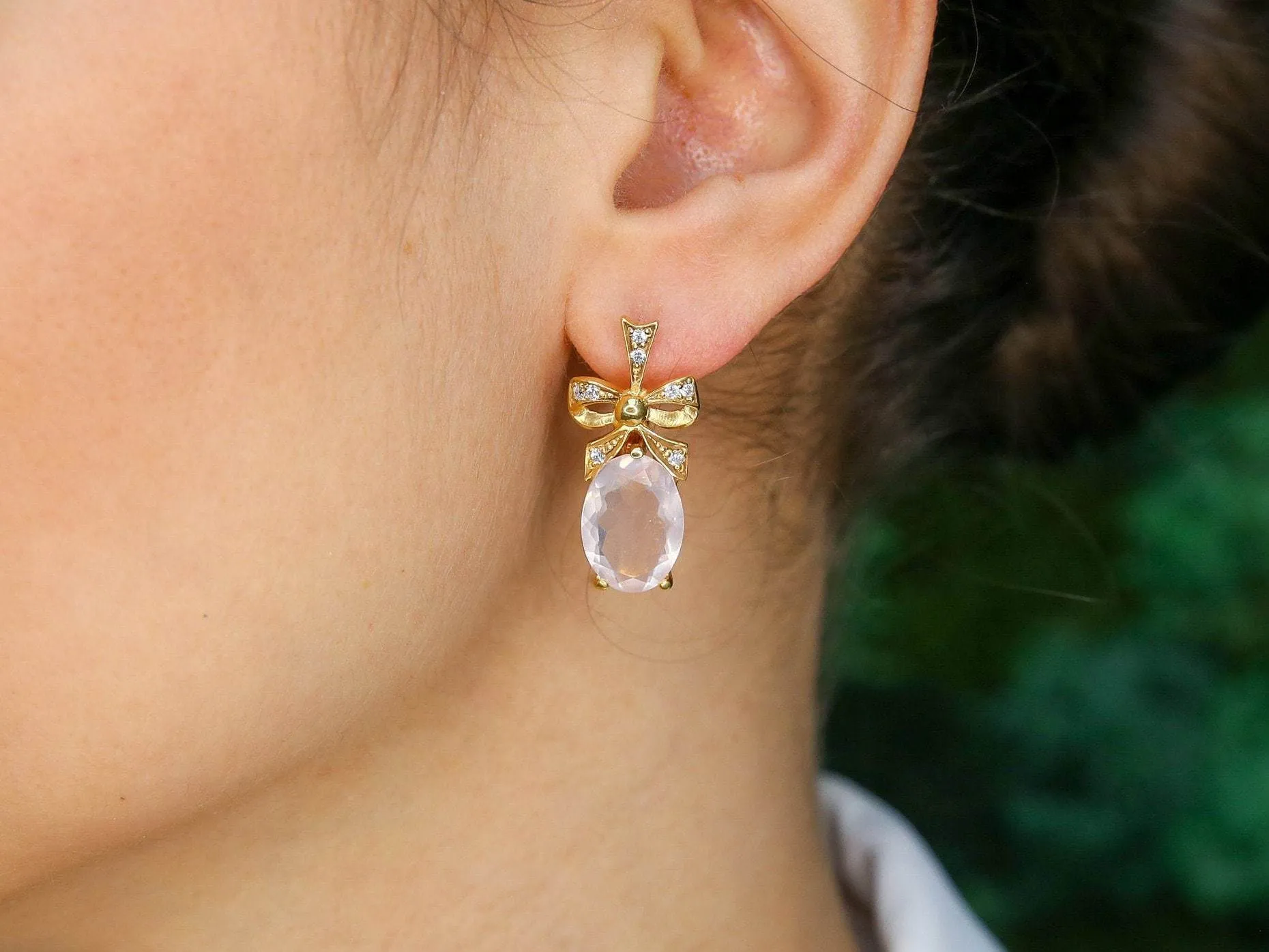 Rose Quartz Earrings - Pink Ribbon Earrings, Natural Rose Quartz
