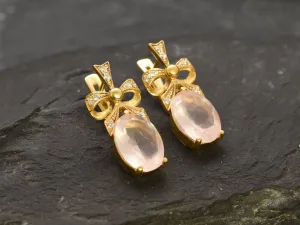 Rose Quartz Earrings - Pink Ribbon Earrings, Natural Rose Quartz