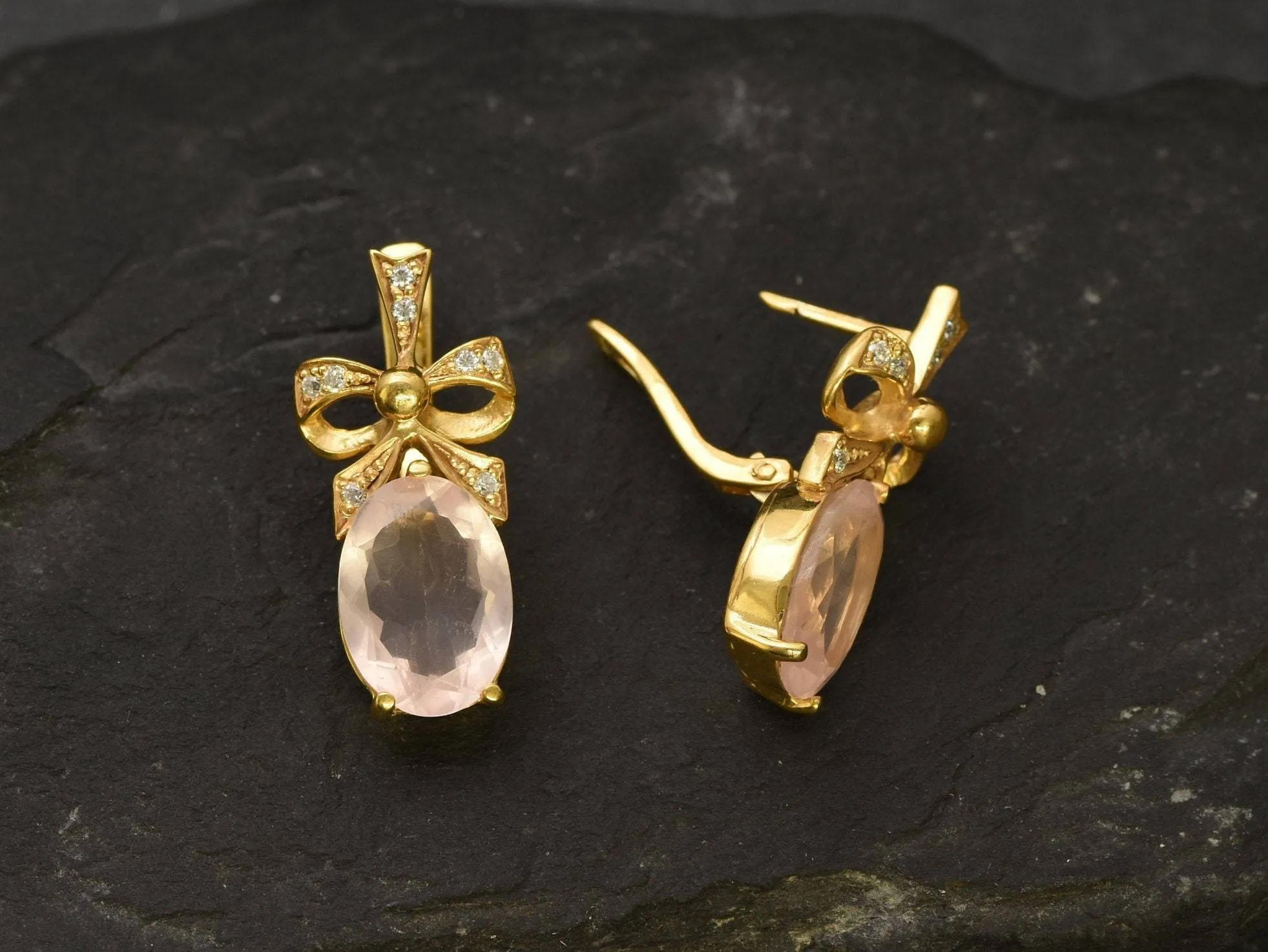 Rose Quartz Earrings - Pink Ribbon Earrings, Natural Rose Quartz