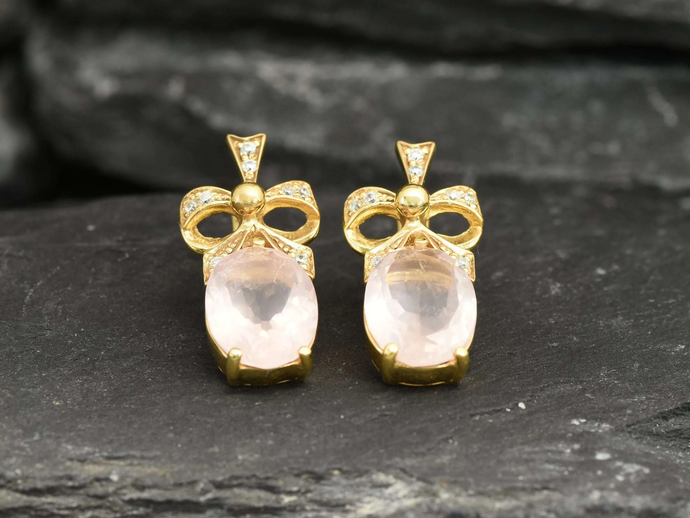 Rose Quartz Earrings - Pink Ribbon Earrings, Natural Rose Quartz