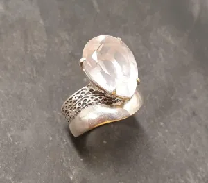 Rose Quartz Ring - Large Pink Ring - Vintage Teardrop Ring