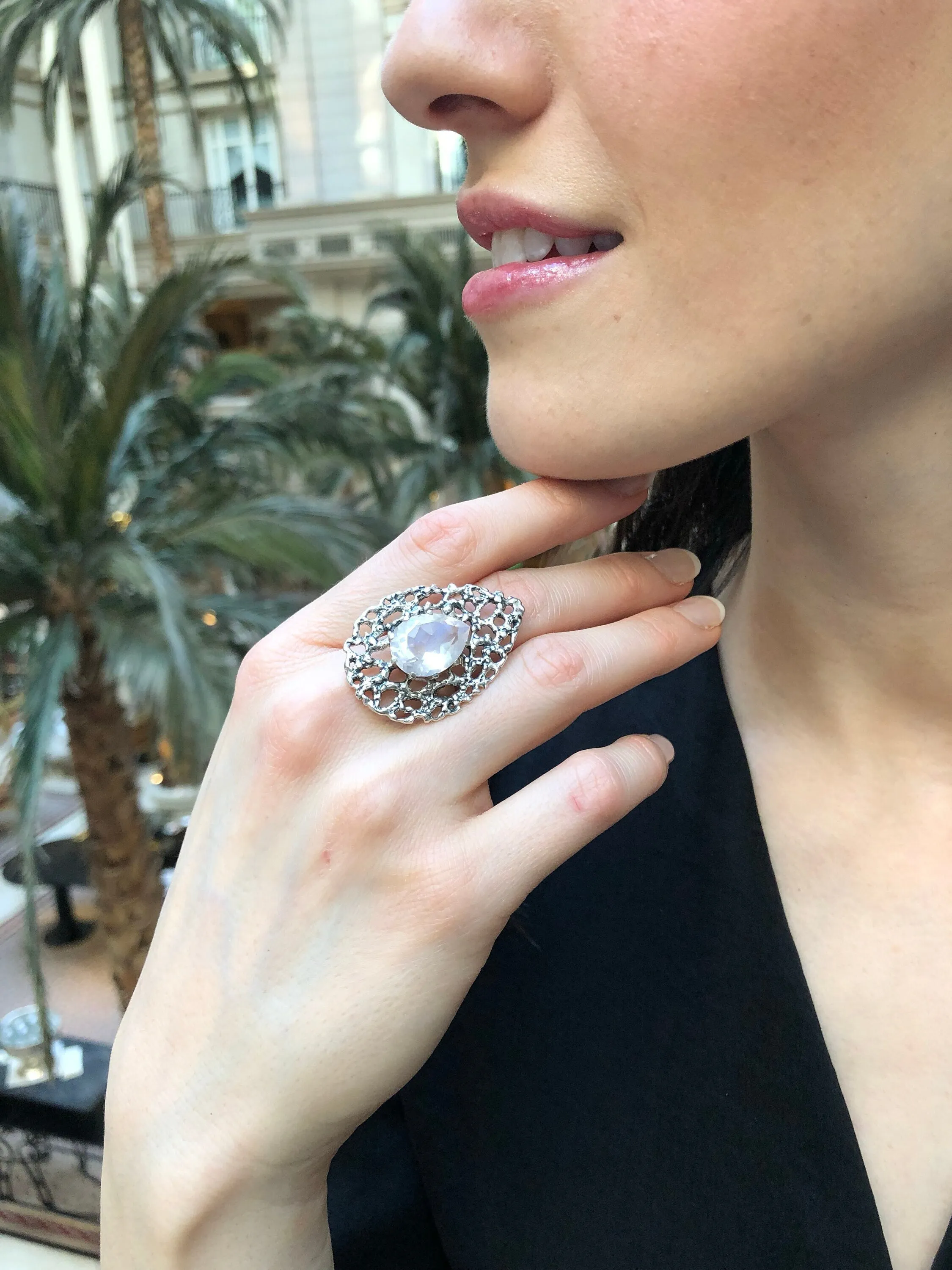 Rose Quartz Ring - Pink Statement Ring - Large Teardrop Ring