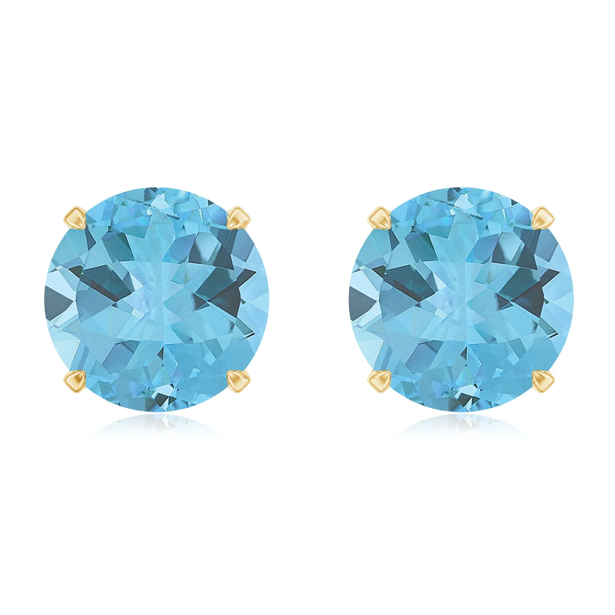 Round Swiss Blue Topaz Solitaire Stud Earrings in Claw Setting