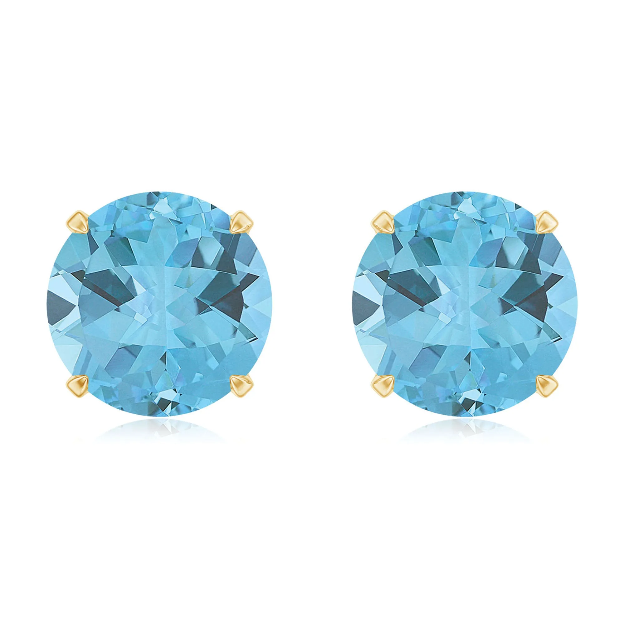 Round Swiss Blue Topaz Solitaire Stud Earrings in Claw Setting