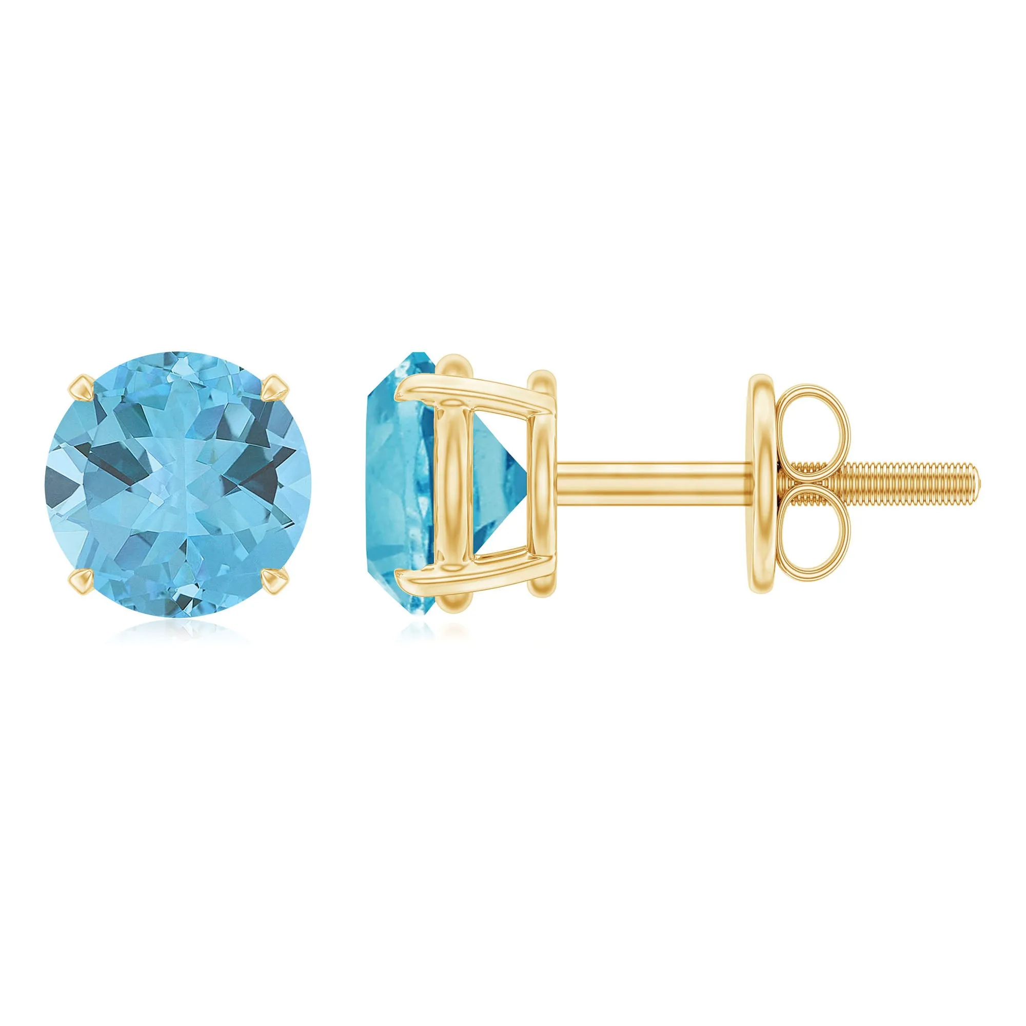 Round Swiss Blue Topaz Solitaire Stud Earrings in Claw Setting