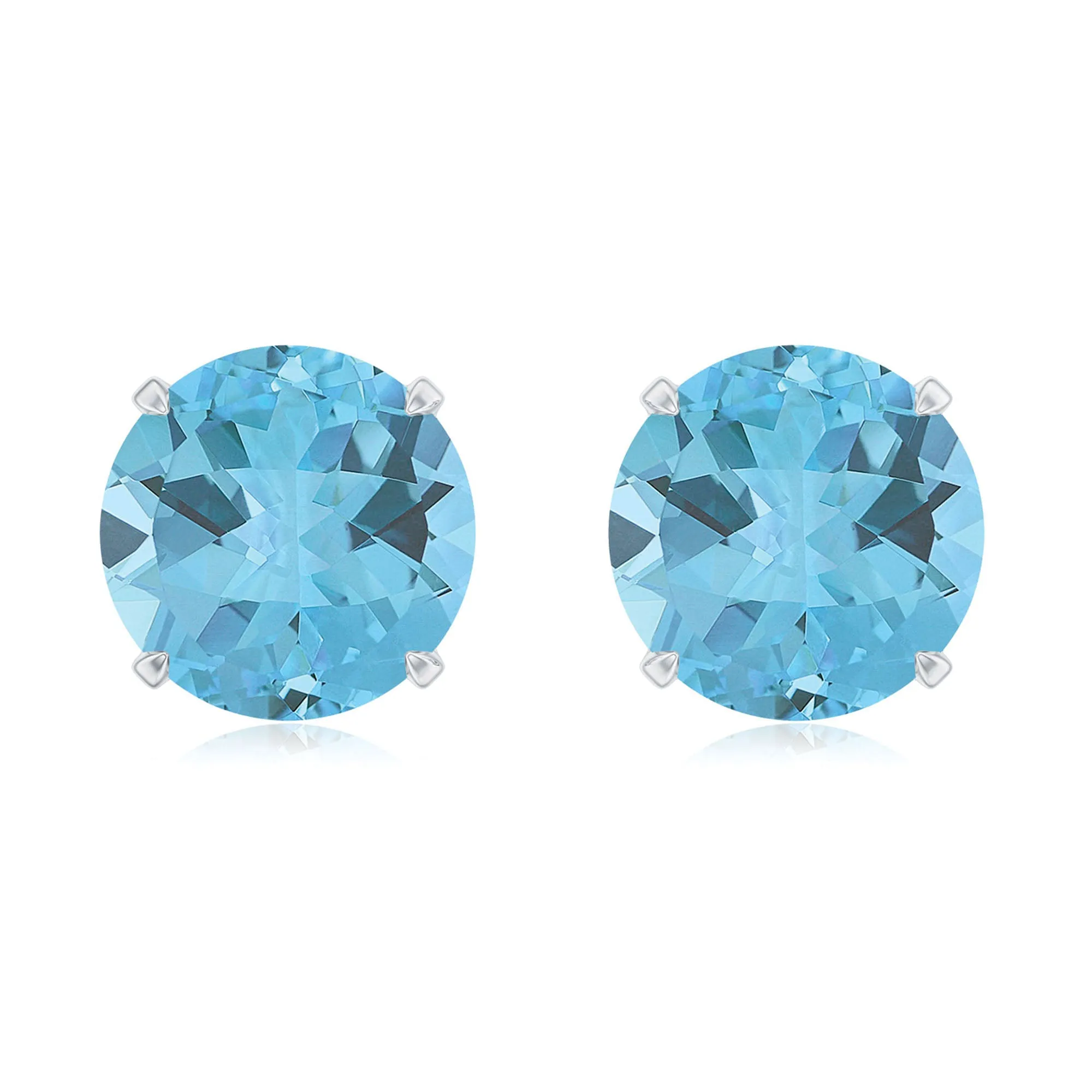 Round Swiss Blue Topaz Solitaire Stud Earrings in Claw Setting