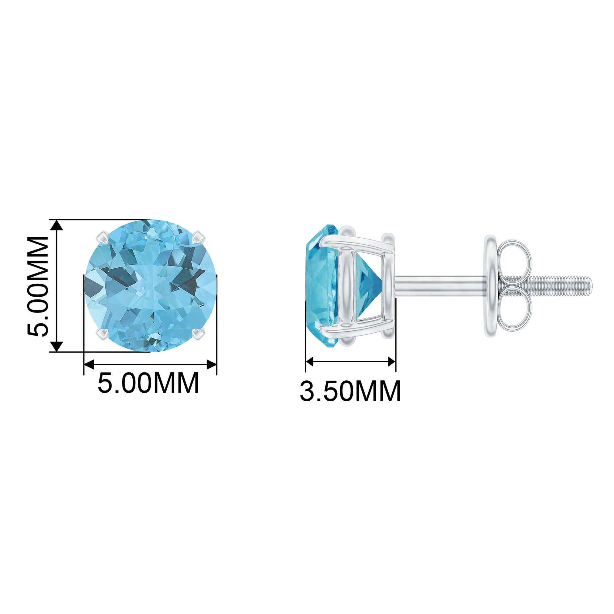 Round Swiss Blue Topaz Solitaire Stud Earrings in Claw Setting