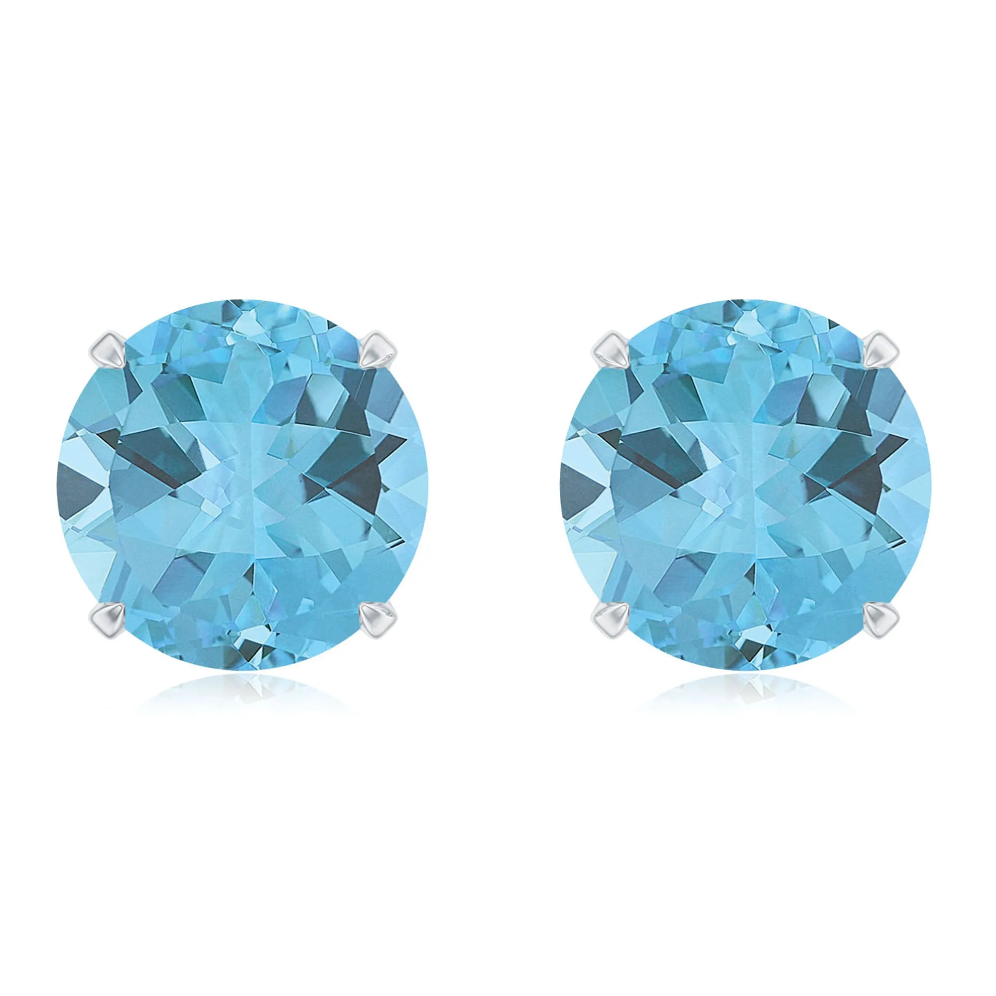 Round Swiss Blue Topaz Solitaire Stud Earrings in Claw Setting