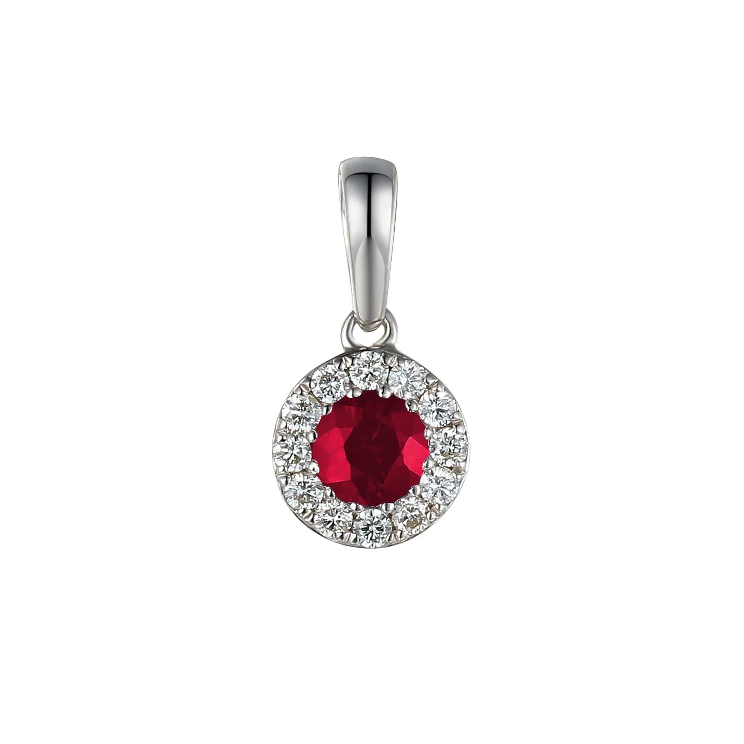 Ruby & Diamond Cluster Pendant - 18ct White Gold - NTP409RD