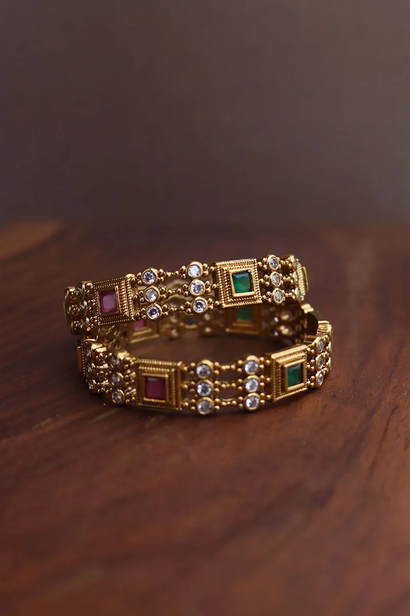 Ruby Green Square Dot Bangles