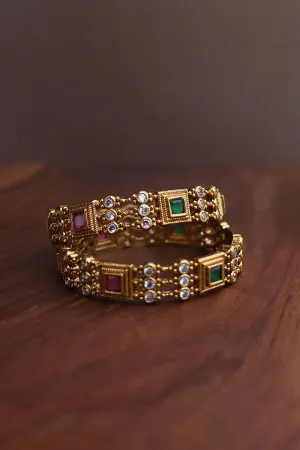 Ruby Green Square Dot Bangles